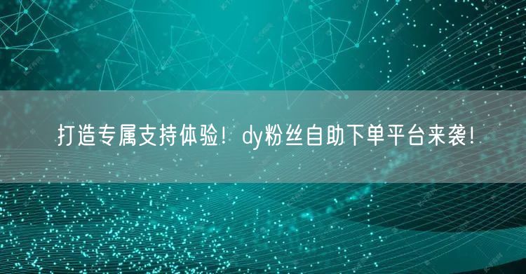 打造专属支持体验！dy粉丝自助下单平台来袭！