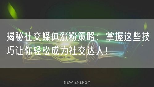 揭秘社交媒体涨粉策略：掌握这些技巧让你轻松成为社交达人！