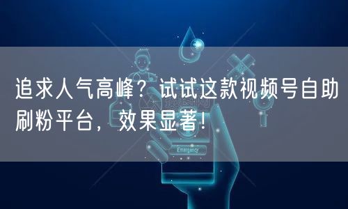 追求人气高峰？试试这款视频号自助刷粉平台，效果显著！