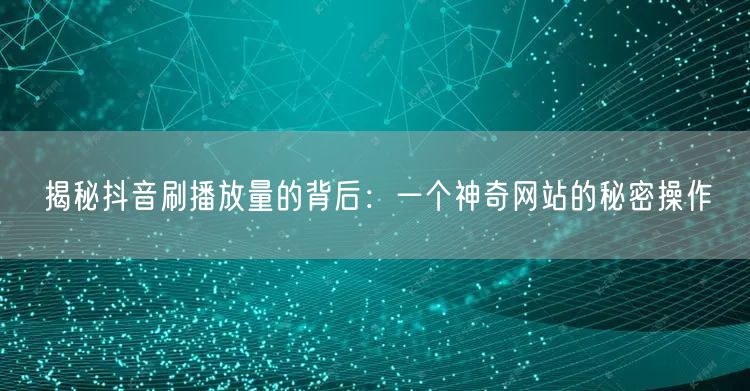 揭秘抖音刷播放量的背后：一个神奇网站的秘密操作